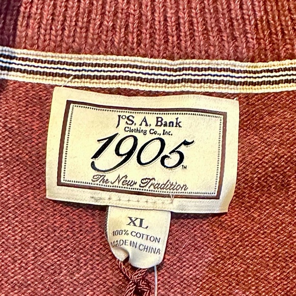 NWT Jos A Bank Sweater Mens XL Red Maroon Long Sleeve Sweater 100% Cotton‎ - Picture 3 of 8